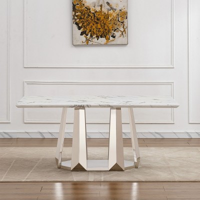 Modern Dining Table for 6 People,70'' Rectangle Faux Marble Table with Mirrored Stainless Steel Base - Maison Boucle