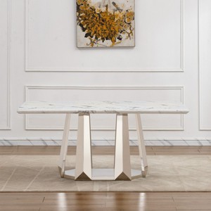 Modern Dining Table for 6 People,70'' Rectangle Faux Marble Table with Mirrored Stainless Steel Base - Maison Boucle - 1 of 4