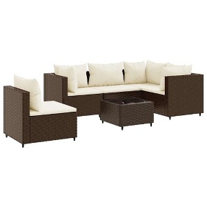 vidaXL Patio Lounge Set with Cushions Sectional Sofa Garden Backyard Poly Rattan - Brown and Cream 3x Corner 2x Middle Table - 1 of 4
