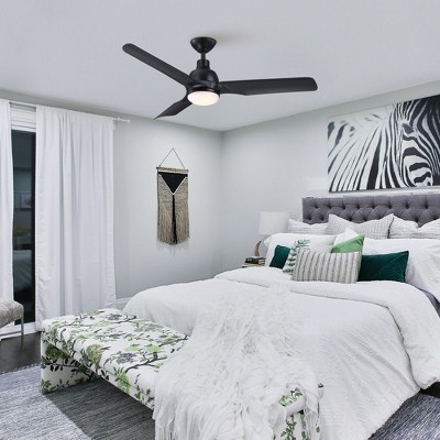52" Matte Black Modern LED Ceiling Fan with Remote
