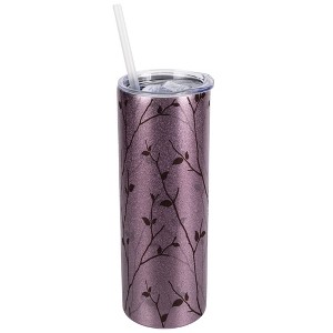 Elanze Designs Rose Gold 20 Ounce Double Wall Stainless Steel Glitter Travel Tumbler With Sliding Lid And Straw, Tree Pattern - 1 of 4