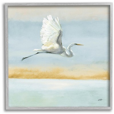 Stupell Industries Egret Bird Flying Ocean Breeze Framed Giclee Art