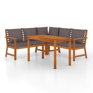 vidaXL Patio Dining Set Natural wood & Dark Grey - 1 of 4