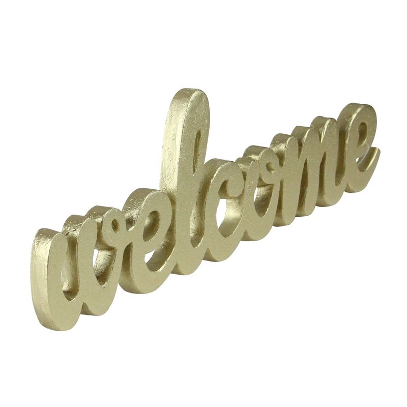 Roman 9" Elegant Indoor Shimmering Gold Tone Cursive "Welcome" Cut-Out Decoration, 2 of 3