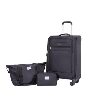 NAYSAYE Luggage Sets 3Piece Set 18Inch Carry On Softshell Suitcase with Spinner Wheel Travelbag and Toiletry Bag for Travel, Black, - 1 of 4