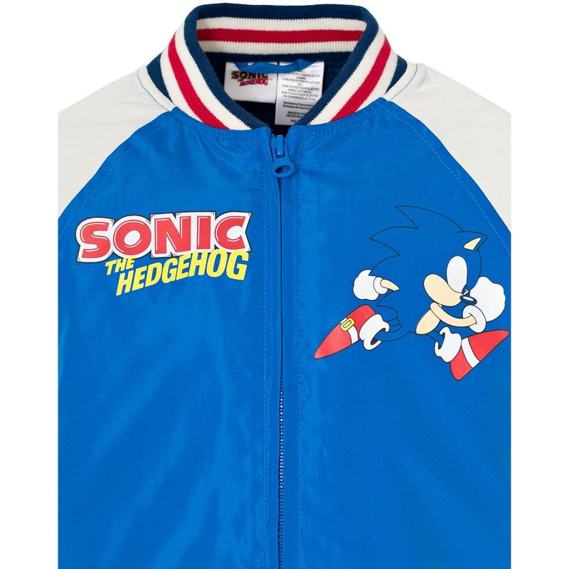 SEGA Sonic the Hedgehog French Terry Zip Up Varsity Bomber Jacket Satin Lining Little Kid to Big Kid, 4 of 6