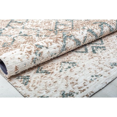 Handmade White and Beige Geometric Synthetic Area Rug