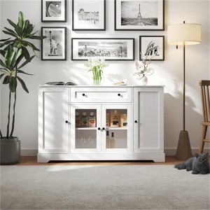 SKRAN Set of 4 Buffet Cabinet Set with Storage, Sideboard Buffet with Doors, Wood Storage Cabinet with Drawer and Adjustable Shelf for Kitchen, White - 1 of 4