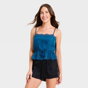 Women's Luxury Collection Lace Trim Satin Cami - Auden™ Dark Blue