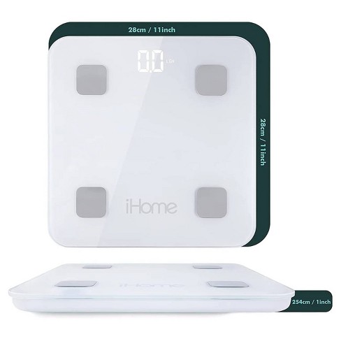 Digital Step On Bathroom Scale - iHome High Precision Body Weight Scale -  Battery Powered with LCD Display - Great for Home Gym - 396 lb (White)