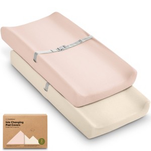 2pk Isla Changing Pad Covers for Girl, Boy, Soft Contoured Diaper Changing Table Pad Cover Sheets Neutral - 1 of 4
