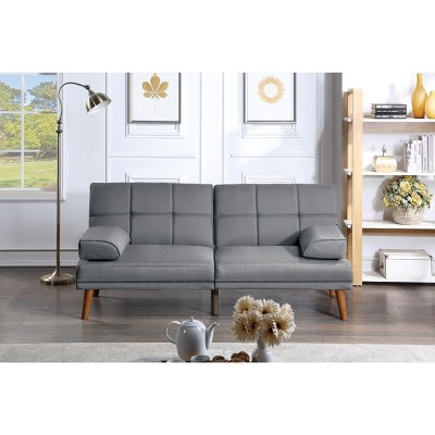 DOMETOUR Blue Grey Polyfiber Adjustable Tufted Sofa Living Room Solid wood Legs Comfort Couch
