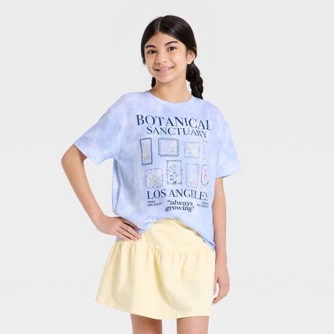 Детские футболки Scavenger Hunt Girls' Scavenger Hunt Botanical Sanctuary Short Sleeve Washed Oversized Graphic T-Shirt - Light Blue M