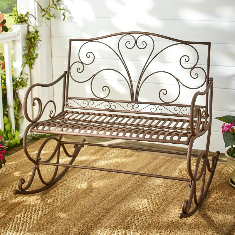 The Lakeside Collection Decorative Wrought Iron Outdoor Metal Rocking Bench, 5 of 8