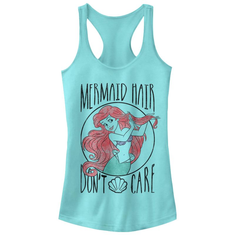 Juniors Womens The Little Mermaid Ariel Hair Don't Care Racerback Tank Top, 1 of 4