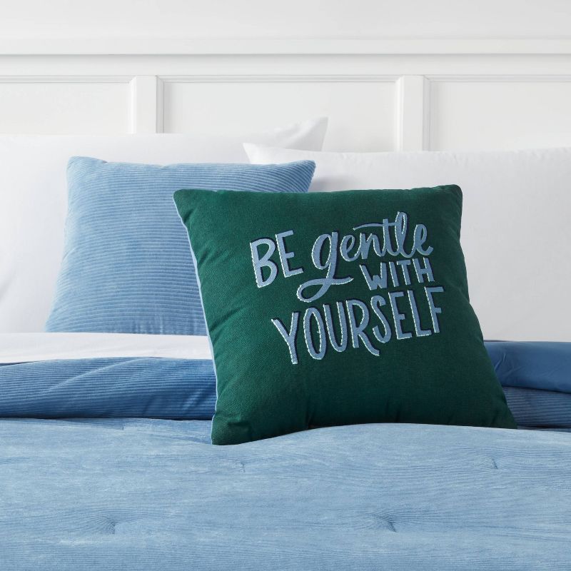 18&#34;x18&#34; Square Be Gentle With Yourself Cotton Decorative Pillow Dark Green - Room Essentials&#8482;, 3 of 5