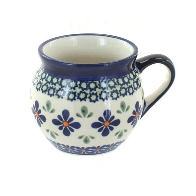 Blue Rose Polish Pottery Mosaic Flower Small Bell Shape Mug