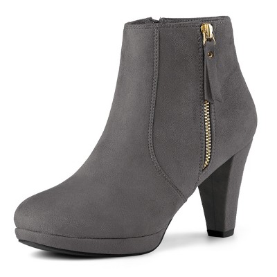 Allegra K Women's Round Toe Side Zip Low Platform Chunky Heel Ankle Booties