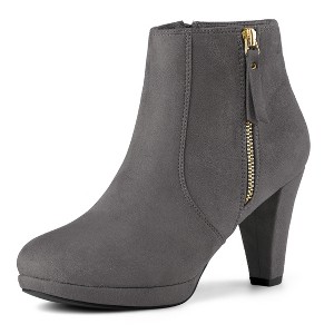 Allegra K Women's Round Toe Side Zip Low Platform Chunky Heel Ankle Booties - 1 of 4