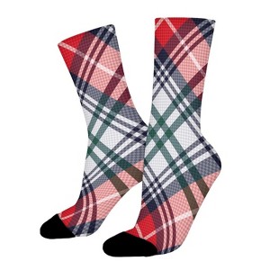 Red Plaid Pattern Women Printed Crew Socks Funny Funky Socks Soft Polyester Novelty Gifts for Artists Men - 1 of 1
