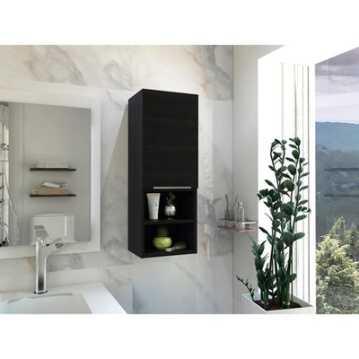 Vynxaria Bathroom Cabinet with Single Door, Two Interior Shelves, and Two External Shelves, Stylish and Functional in Black Finish