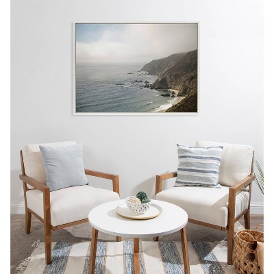 28" x 38" White Coastal Ocean View Framed Canvas Art