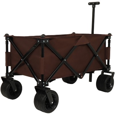 FURNIinspire Wheelbarrows And Lawn Carts Utility Park Garden Cart, Heavy Duty Garden Cart Folding Camping Cart, Brown, 37.8"*21.65"*34.33"