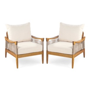 Christopher Knight Home Amos Outdoor Woven Rope Acacia Wood Club Chair with Thick Cushion (Set of 2) - 1 of 4