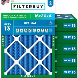 Filterbuy 16x20x4 Air Filter (6-Pack), Pleated MERV 13 Health Defense Replacement HVAC AC Furnace Filters (Actual Size: 15.50 x 19.50 x 3.63) - 1 of 4