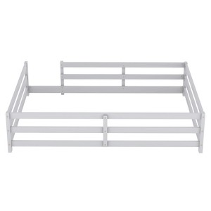 SEVOBAL Kids Beds Full Size Montessori Floor Bed with Fence Sturdy Pine Wood Easy Assembly for Kids in Modern Bedrooms, Grey, 78.35"*10.63"*4.13" - 1 of 4