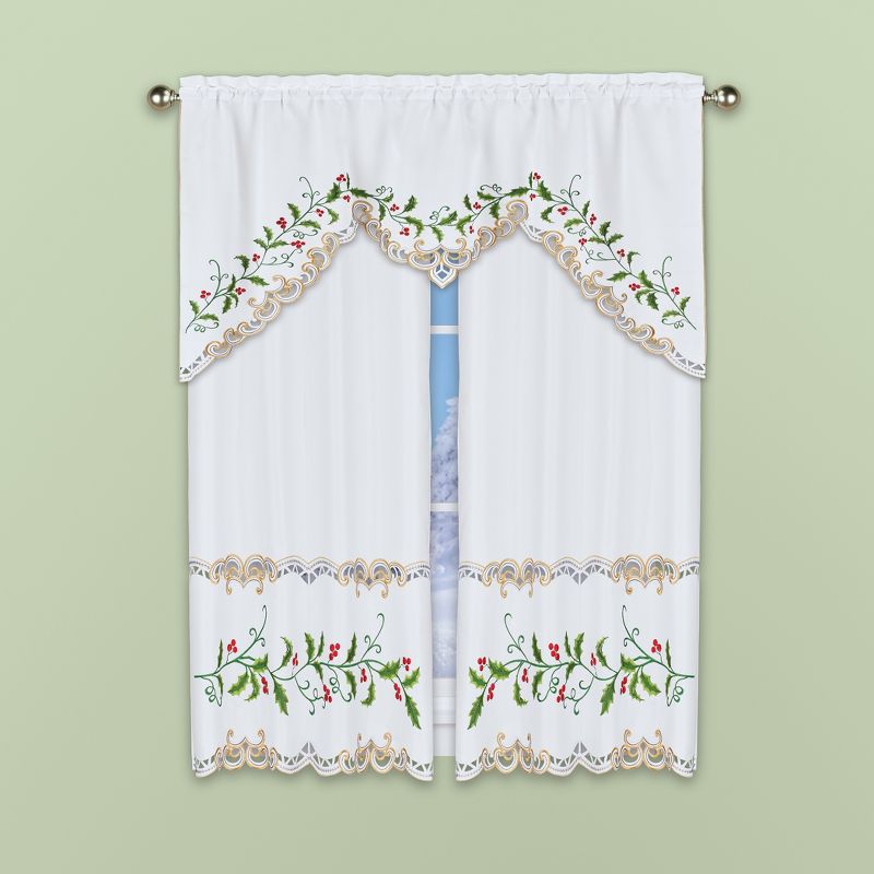 Collections Etc Embroider Holly Berry Drapes, 3 of 4
