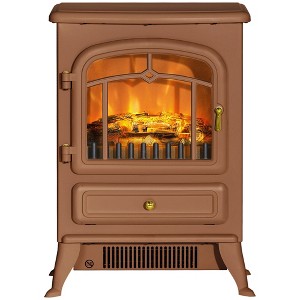 Yukimo Electric Fireplace, 750W/1500W, Dark Brown with LED Flames and Logs - 1 of 4