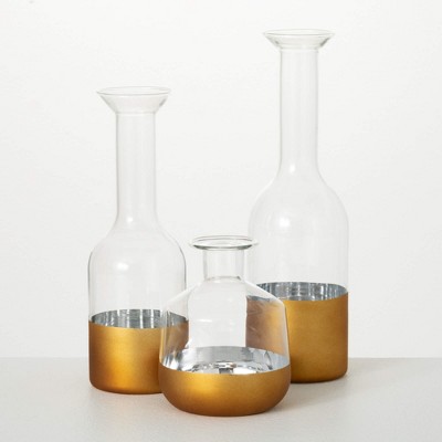 12"H Sullivans Rust Banded Glass Bottle Vases Set of 3, Gold