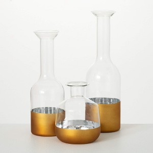 12"H Sullivans Rust Banded Glass Bottle Vases Set of 3, Gold - 1 of 4