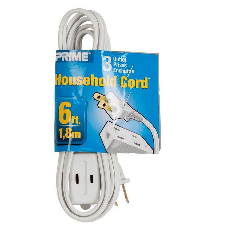 Monoprice Power Cords Extension Cord - 6 Feet - White | 16AWG 3-Outlet Polarized NEMA 1-15 Indoor, 13A/1625W, 2 of 4