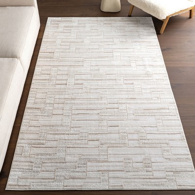 Ivory Geometric 4' x 6' Machine Washable Area Rug
