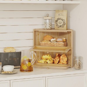 MOEPISY Corner Bread Box for Kitchen Countertop, Double Layer Bamboo Bread Storage Container with Wavy Windows - 1 of 4