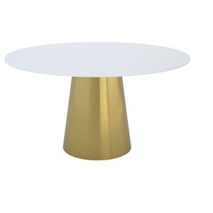 HomeRoots 54" Gray White and Gold Marble and Metal Pedestal Base Round Top Dining Table - 1 of 4