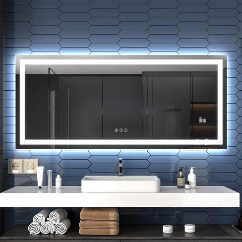 ExBriteUSA Large Tempered Glass LED Dimmable Anti-fog Bathroom Vanity Mirror, Apex Series, 72"W x 32"H - image 1 of 4