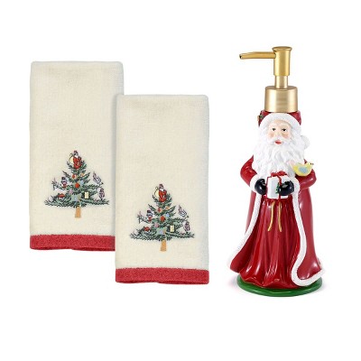 Spode Christmas Tree Lotion Pump & 2 Pc Fingertip Set