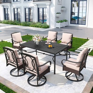7pc Outdoor Dining Set with Swivel Chairs & Large Metal Rectangle Table with Umbrella Hole - Captiva Designs: E-Coated, Weather-Resistant - 1 of 4