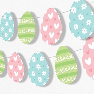 Big Dot of Happiness Easter Egg Garland Banner, Colorful Spring Hanging Decorations, Happy Easter Party Banner, 30 Feet of Cord, 15 Double-Sided