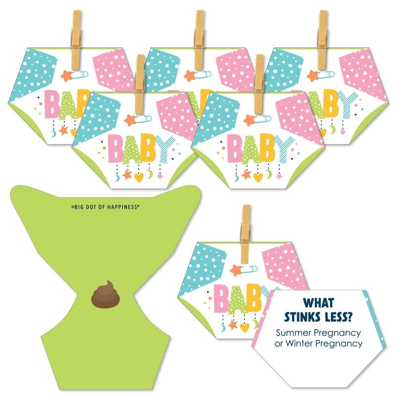 Big Dot of Happiness Colorful Baby Shower - Baby Shower Conversation Starter - 2-in-1 Dirty Diaper Game - Set of 24, 1 of 9