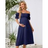Women's Maternity Off Shoulder Dress Ruffle Short Sleeve Summer Casual Flowy Midi Dress Baby Shower Photoshoot - 4 of 4