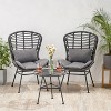 GDFStudio Cowan Outdoor Wicker and Glass 3 Piece Chat Set with Cushions, Gray, Dark Gray, and Black - 2 of 4