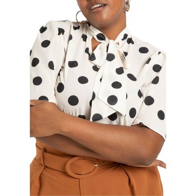 ELOQUII Women's Plus Size Bow Blouse With Flutter Sleeve