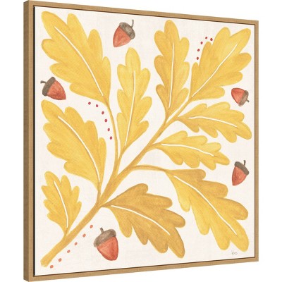 Yellow and Brown Botanical Canvas Print with Brown Frame, 30" x 30"