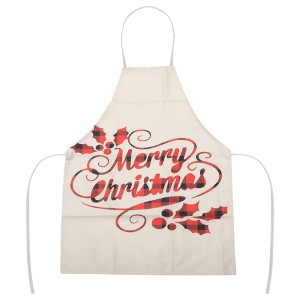 Unique Bargains Christmas Aprons Linen Beige Red Green 21.65"x26.77" 1 Pcs - 1 of 4
