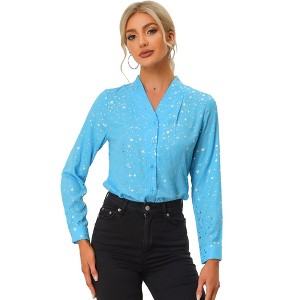 INSPIRE CHIC Women's Metallic Vintage Long Sleeve Gilding Shiny Dots Stars Top - 1 of 4