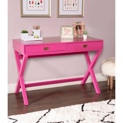 Raspberry Pink Wood Writing Desk with Drawers, 44"